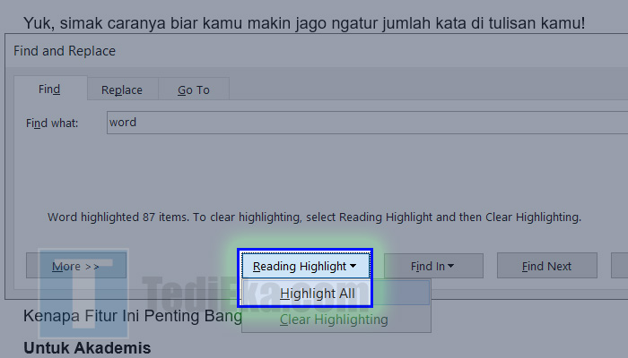 microsoft word find highlight all