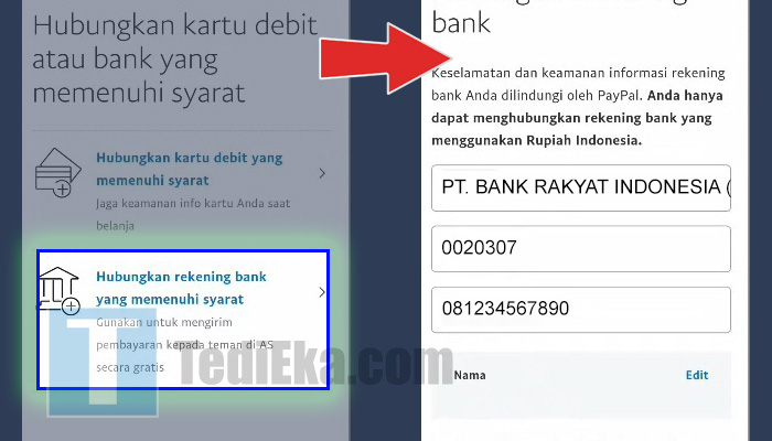 paypal hubungkan rekening bank yang memenuhi syarat - bank bri