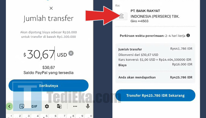 paypal jumlah transfer - bank bri