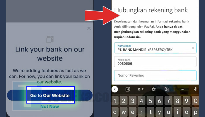 paypal link you bank on our website go to our website - data bank mandiri