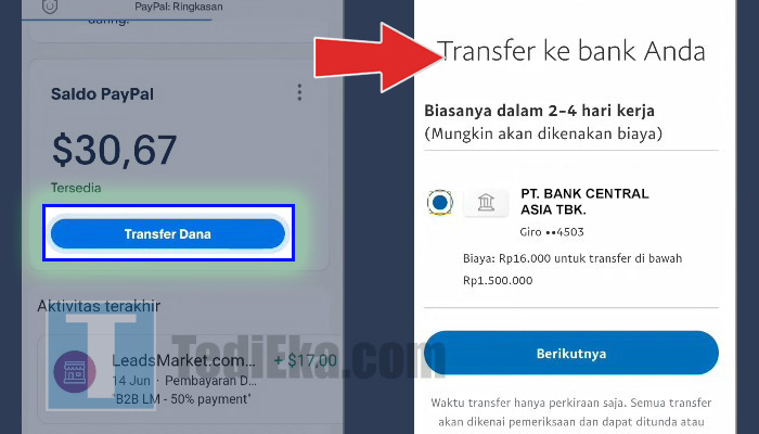 paypal transfer dana - bank bca