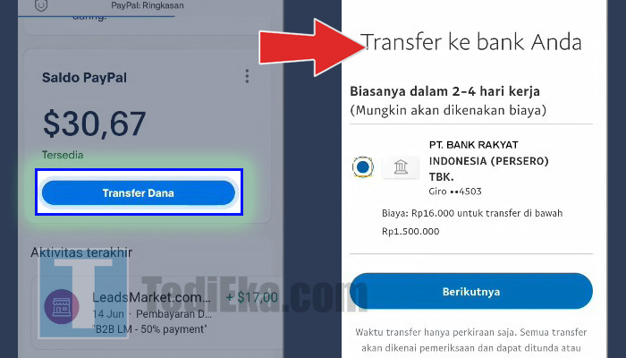 paypal transfer dana - bank bri