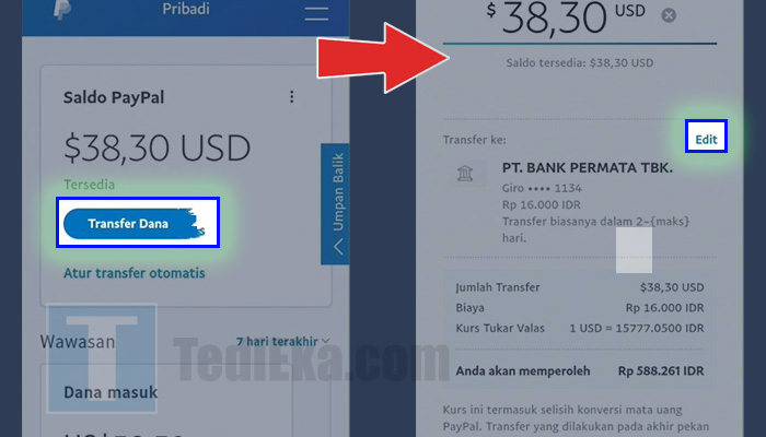 paypal transfer dana - edit bank