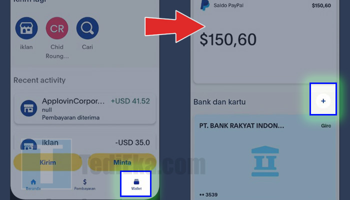 paypal wallet - bank dan kartu ikon plus