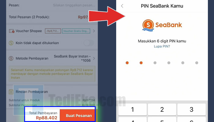 shopee buat pesanan - pin seabank