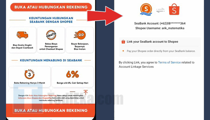 shopee buka atau hubungkan rekening - link seabank