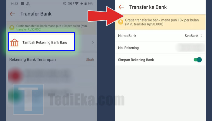 shopeepay tambah rekening bank baru - seabank