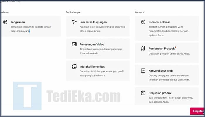 tiktok ads daftar jenis tujuan iklan