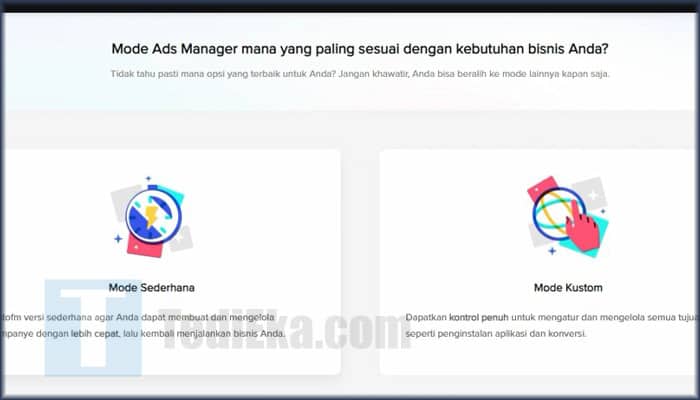 tiktok ads daftar pilih mode ads manager sederhana kustom