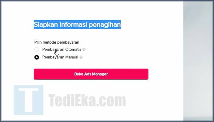 tiktok ads daftar siapkan informasi penagihan pembayaran otomatis manual