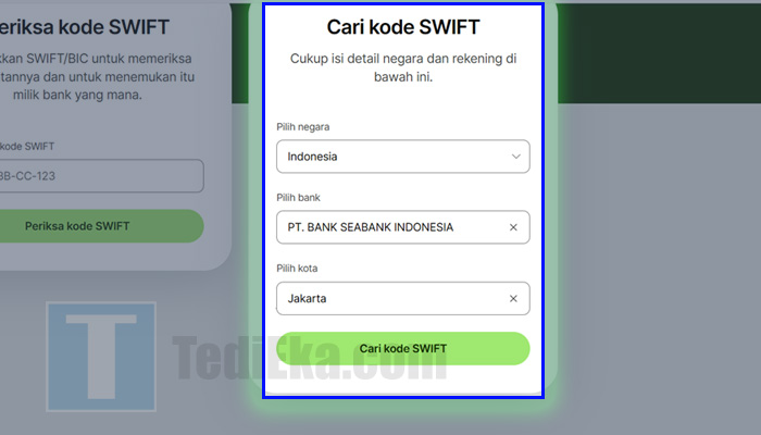 wise cari kode swift - seabank indonesia