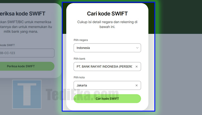 wise.com cari kode swift bank bri