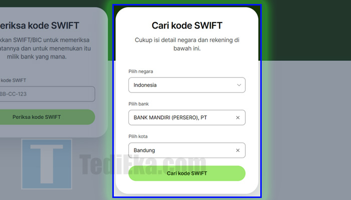 wise.com cari kode swift bank mandiri