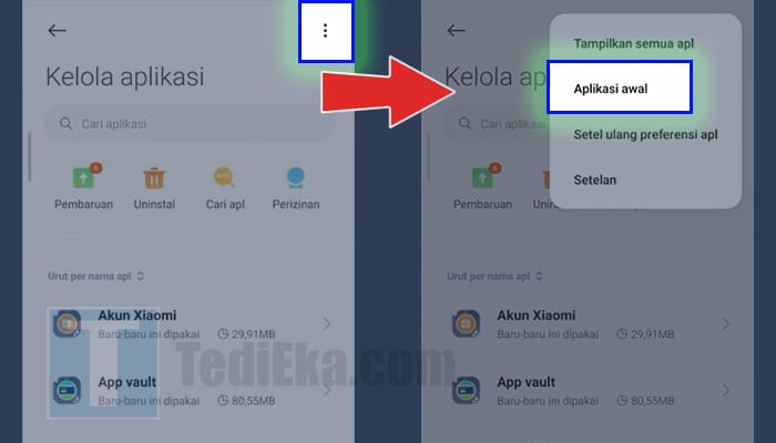 xiaomi pengaturan kelola aplikasi - titik tiga - aplikasi awal