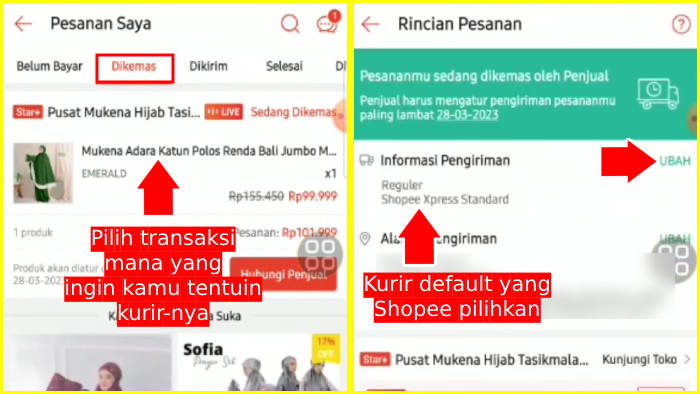 Dimana letak opsi pengiriman di Shopee?