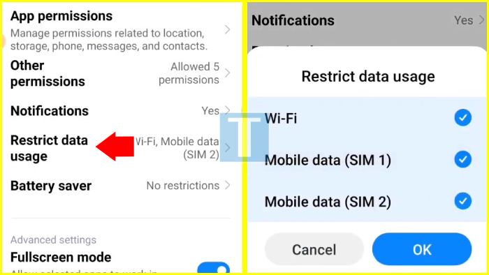 Restrict Data Usage Buat Aplikasi Pesan SMS