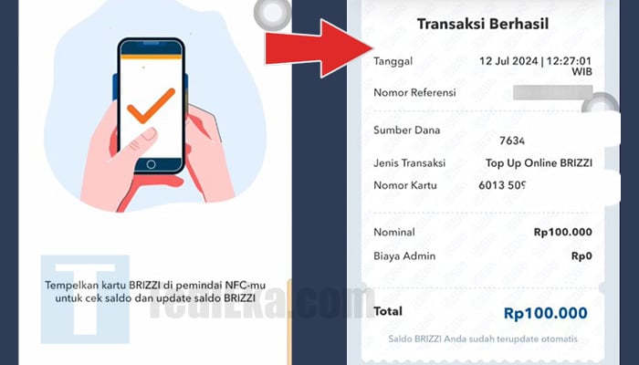 brimo tap brizzi - top up transaksi berhasil