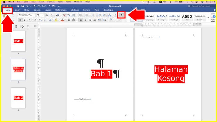 cara delete halaman kosong di word mac