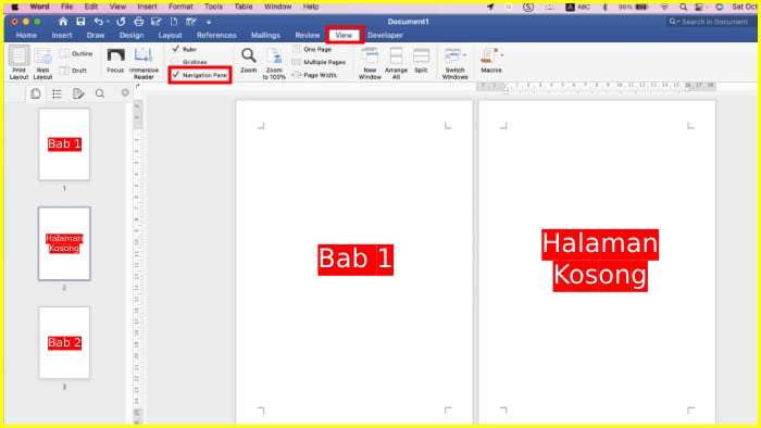 cara delete halaman kosong di word macbook