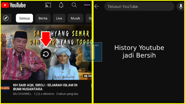 cara delete history penelusuran youtube di hp android