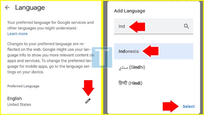 cara mengganti bahasa di google