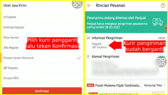 cara mengubah pengiriman shopee ke j&t