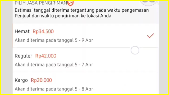 cara pilih kurir di shopee