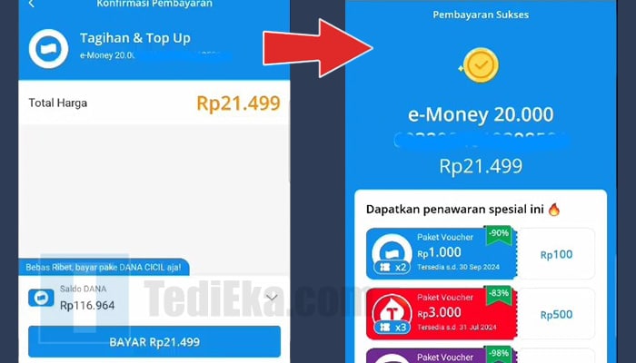 dana uang elektronik konfirmasi pembayaran - top up berhasil