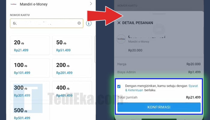 dana uang elektronik pilih nominal saldo - setujui syarat dan ketentuan