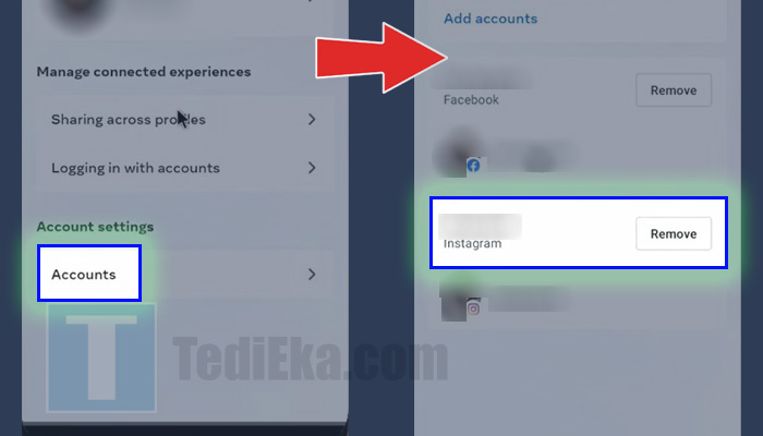 facebook accounts - instagram remove