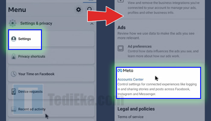 facebook settings - meta accounts center