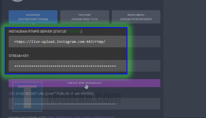 instafeed copy server dan stream key