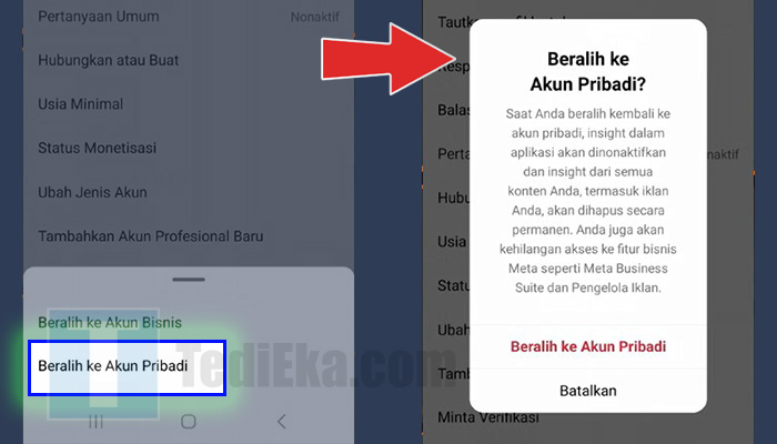 instagram beralih ke akun pribadi