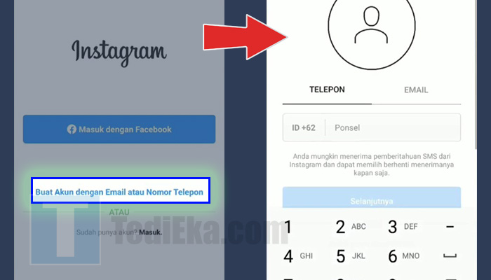 instagram buat akun dengan email atau nomor telepon