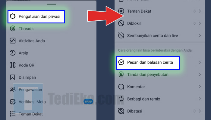 instagram pengaturan dan privasi - pesan dan balasan cerita