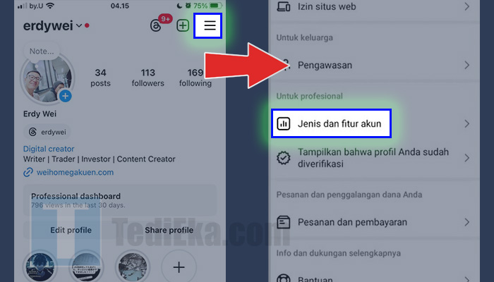 instagram profile garis tiga - jenis dan fitur akun