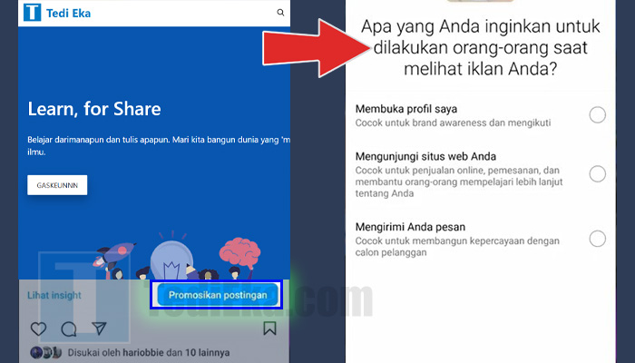 instagram promosikan postingan - tipe iklan