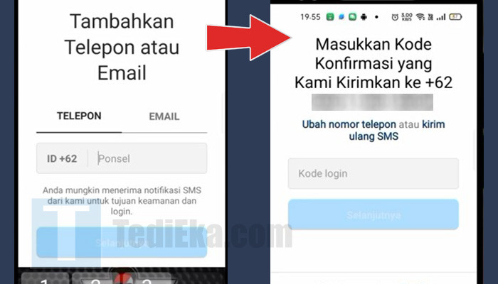 instagram tambahkan telepon atau email - masukkan kode konfirmasi