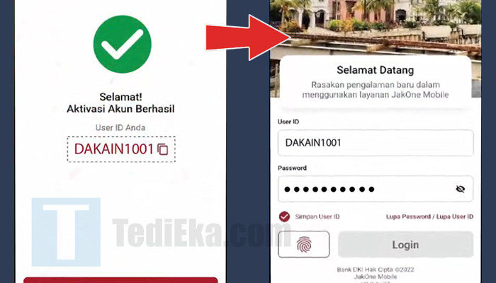 jakone aktivasi akun berhasil - user id - login