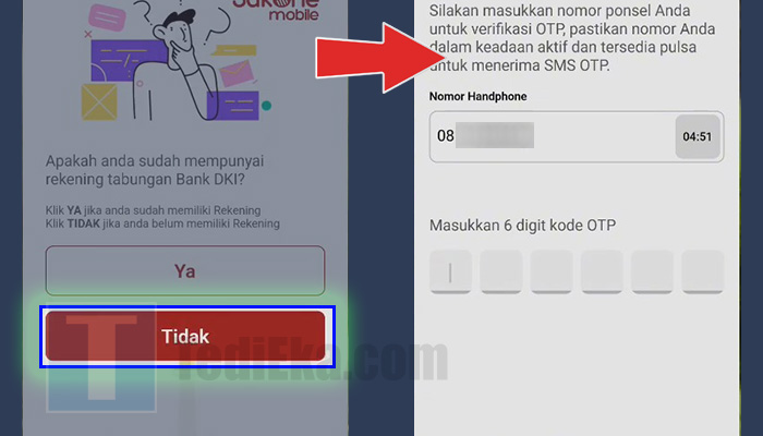 jakone mobile sudah punya rekening - tidak - masukkan nomor hP