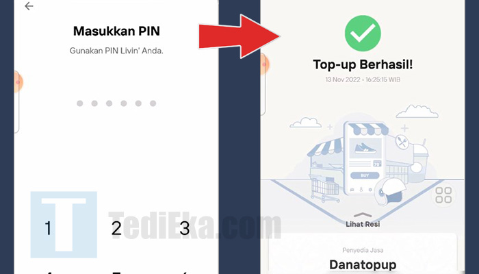 livin by mandiri pin - top up dana berhasil