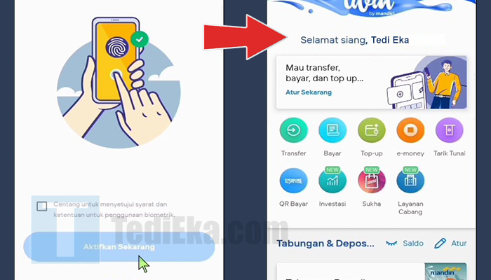 livin mandiri aktifkan fingerprint - login berhasil