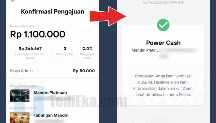 livin mandiri konfirmasi pengajuan - power cash berhasil diajukan