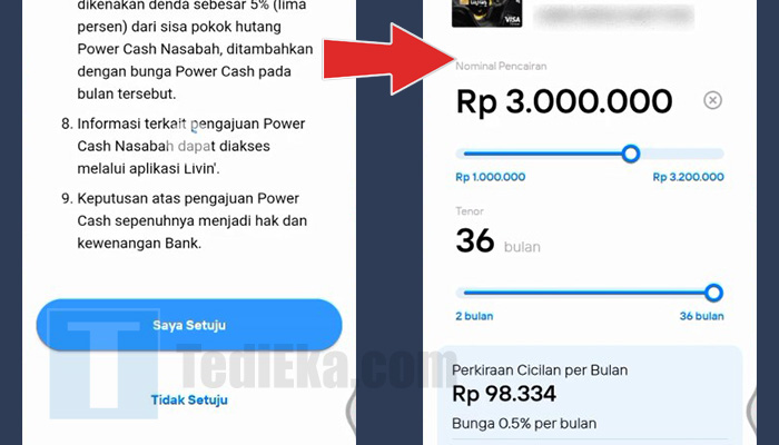 livin mandiri power cash syarat dan ketentuan - nominal pencairan, tenor, dan perkiraan cicilan per bulan