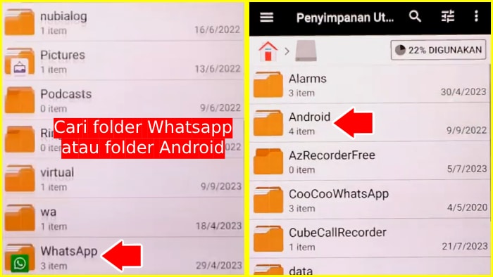 menghilangkan penyimpanan penuh di folder whatsapp atau android