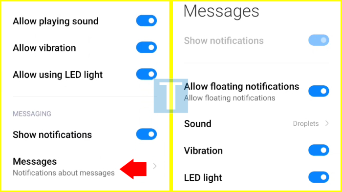 nyalakan semua opsi notifikasi pesan seperti suara getar dan lampu