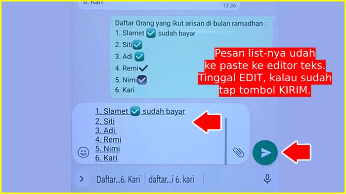 cara mengisi list di grup whatsapp