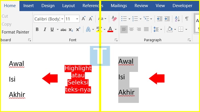 cara menyamakan titik dua di word