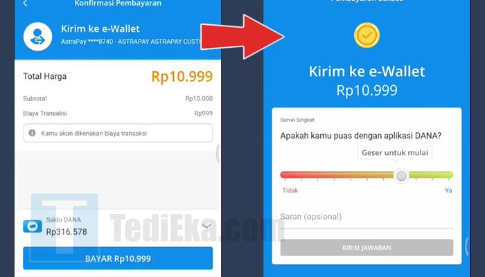 dana konfirmasi pembayaran astrapay - berhasil