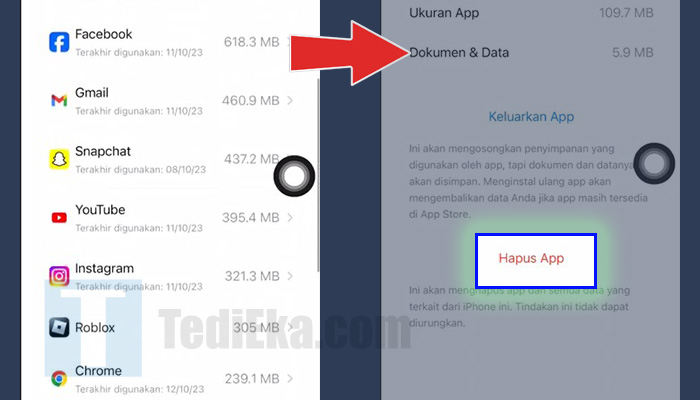 iphone pengaturan pilih aplikasi - hapus aplikasi